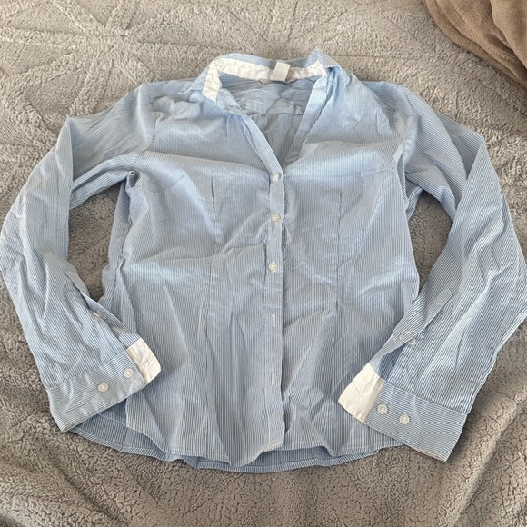 H&M Tops - Blue and White Striped Button-Up Shirt